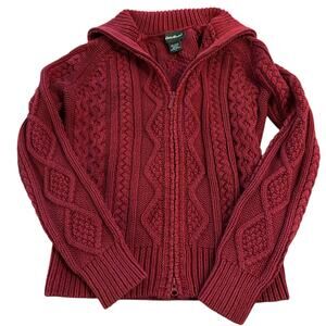 Vintage Eddie Bauer Zip Up Cardigan Sweater Size Small Fisherman Cable Knit Zip